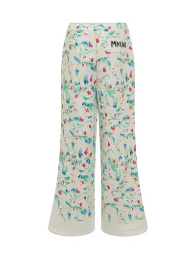 Marni Logo Patch Motif Printed Pants In White