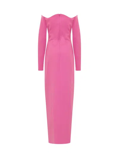 Monot Long Crepe Dress W/ Wavy Neckline In Pink