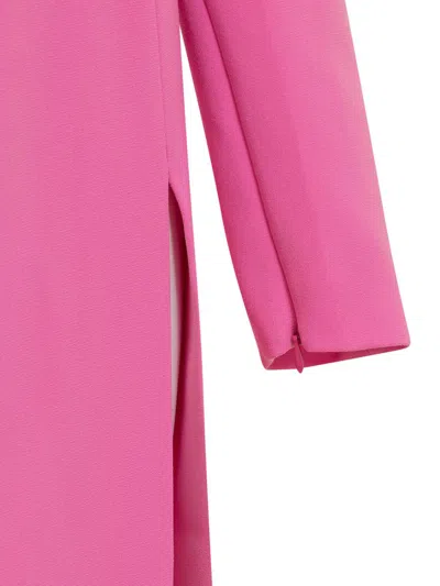 Monot Long Crepe Dress W/ Wavy Neckline In Pink