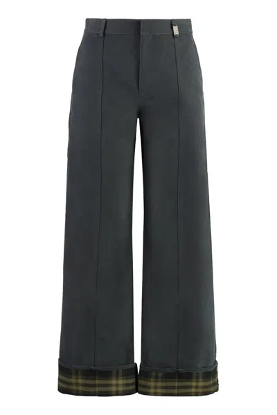 Burberry Cotton Blend Trousers In Gray