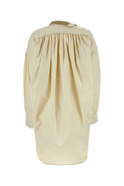 Bottega Veneta Sand Cotton Blend Shirt Dress In Yellow