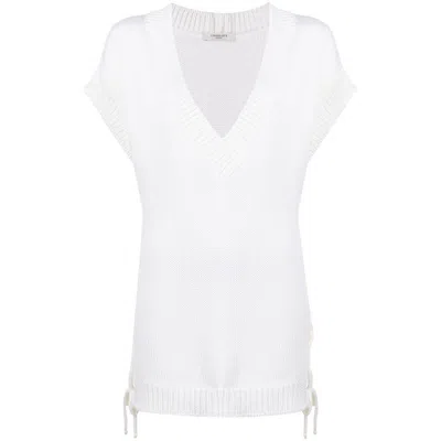 Charlott Ribbed-knit V-neck Top In White