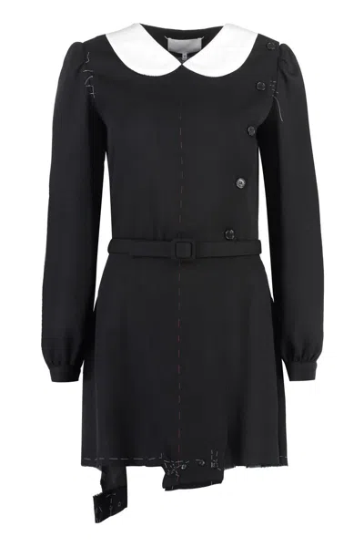 Maison Margiela Peter Pan-collar Wool Minidress In White/black