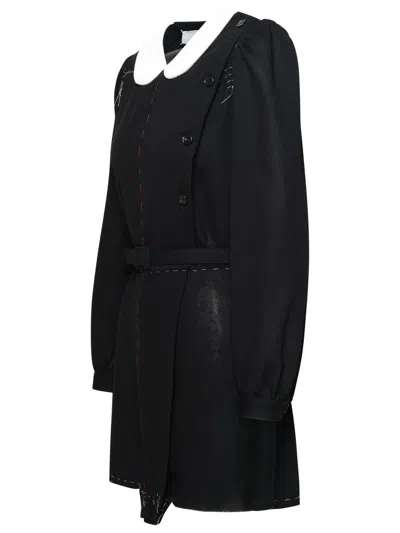 Maison Margiela Peter Pan-collar Wool Minidress In White/black