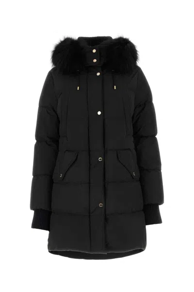 Moorer Padded Parka With Hood And Ribbed Cuffs In Black