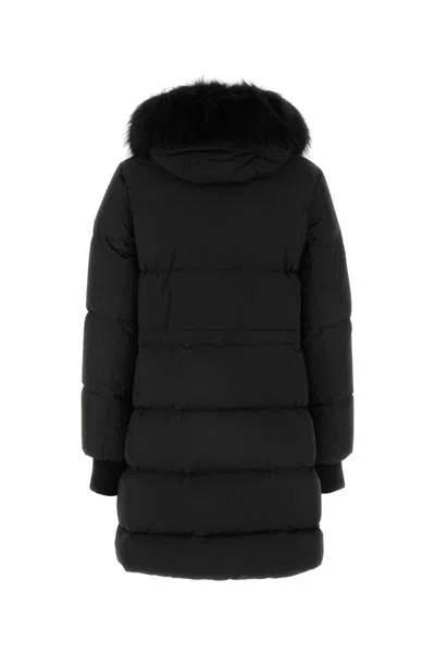 Moorer Padded Parka With Hood And Ribbed Cuffs In Black