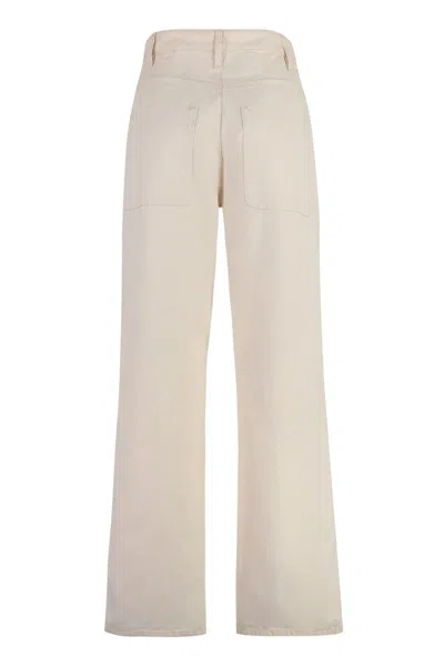 Isabel Marant Étoile Cotton Trousers With Belt Loops And Wide Leg In Ecru