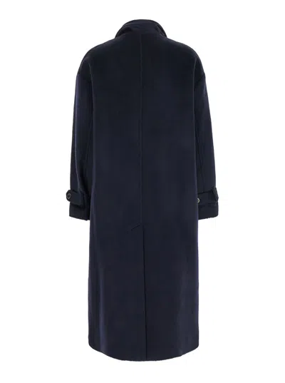Semicouture Long Scarf Coat In Blue
