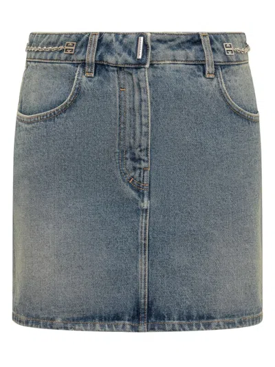 Givenchy Mini Skirt In Denim With Chain Details In Blue