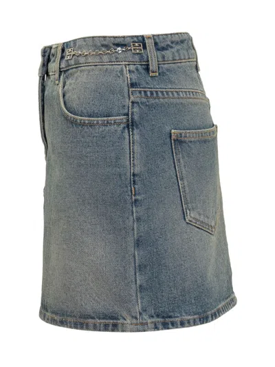 Givenchy Mini Skirt In Denim With Chain Details In Blue