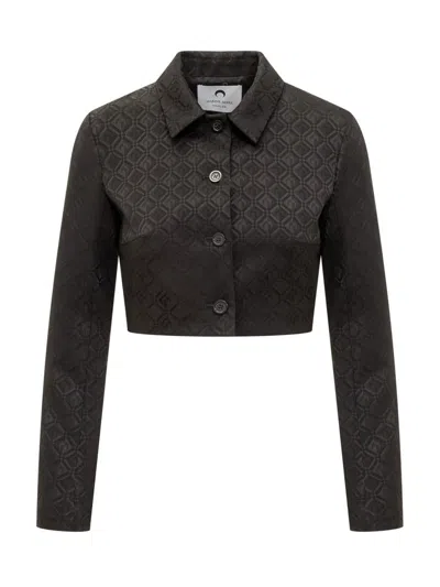 Marine Serre Moon Diamant-jacquard Cropped Jacket In Black