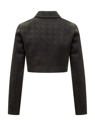 Marine Serre Moon Diamant-jacquard Cropped Jacket In Black