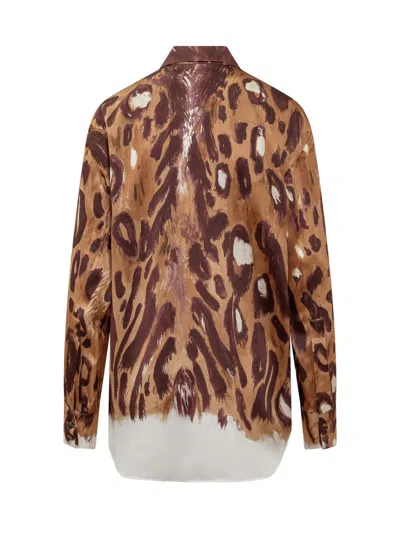 Marni Wild Bunch Print Satin Long Shirt In Brown