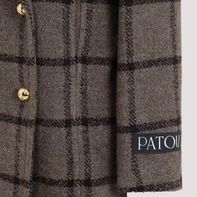 Patou Grey Checkerboard Wool Soft Tailored Coat In Grey
