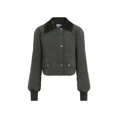 Patou Quilted Velvet Collar Cropped Blouson In Green