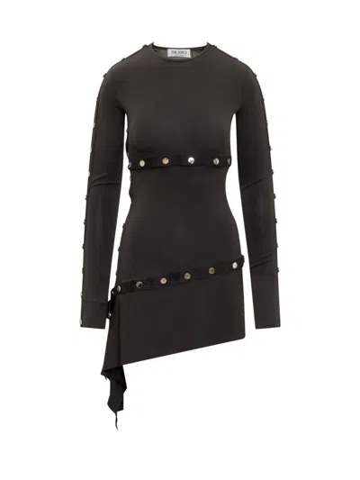 Attico Studded Asymmetric Convertible Dress In Black