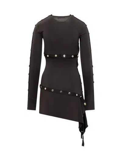 Attico Studded Asymmetric Convertible Dress In Black