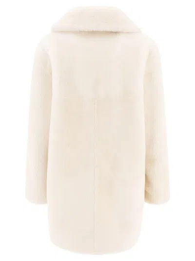 B&w Shearling Reversible Coat In White