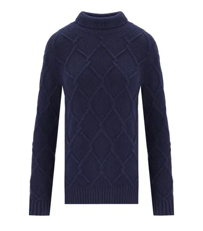 Barbour Burne Roll Blue Turtleneck Sweater In Blue