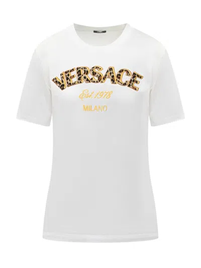 Versace Logo-embroidered Crewneck T-shirt In White