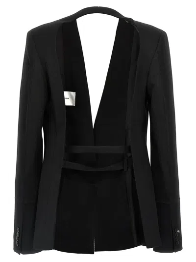 Victoria Beckham Shrunken Collarless Open-back Blazer And Suits In Black