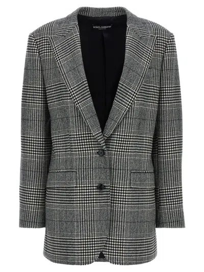Dolce & Gabbana Grey Single-breasted Jacket With Peak Revers In Wool And Cashmere Woman In Multicolor