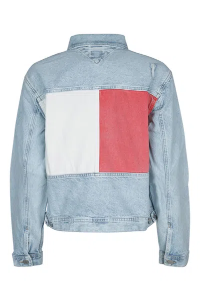 Tommy Hilfiger Distressed Patchwork Chest Pocket Long Sleeve Jacket In Denimlight