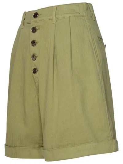 Etro Buttoned Cotton Bermuda Shorts In Green