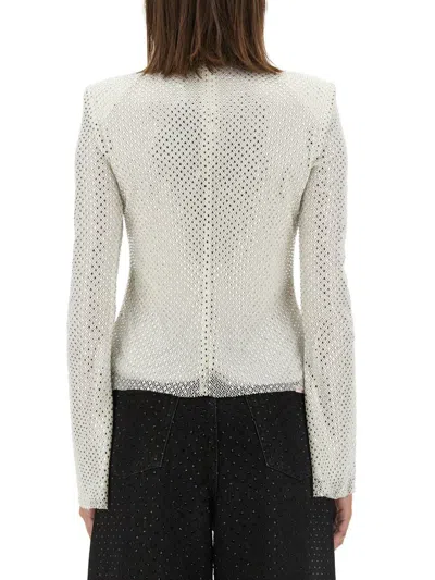 Self-portrait Rhinestone Fishnet Top In Silver In White