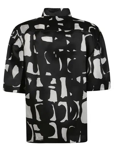 Max Mara Carella Abstract-print Puff-sleeve Collared Shirt In Black