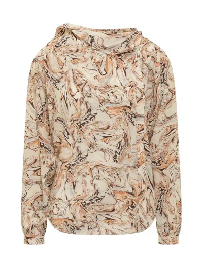Isabel Marant Tiphaine Marble-print Silk Blouse In Beige