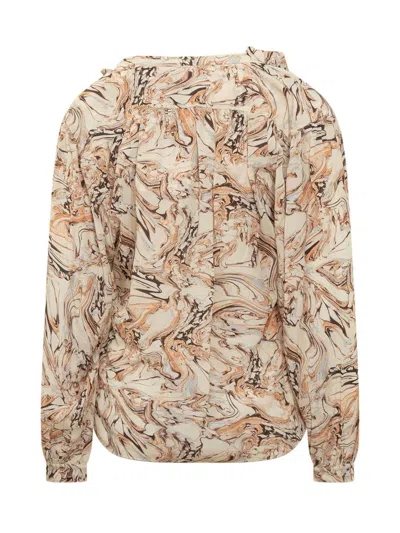 Isabel Marant Tiphaine Marble-print Silk Blouse In Beige