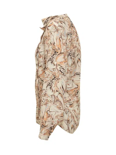 Isabel Marant Tiphaine Marble-print Silk Blouse In Beige