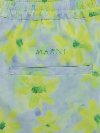 Marni Watercolour Floral-pattern Cotton Shorts In Blue