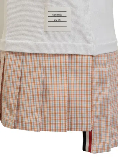 Thom Browne Mini White And Orange Polo Dress In Cotton Woman