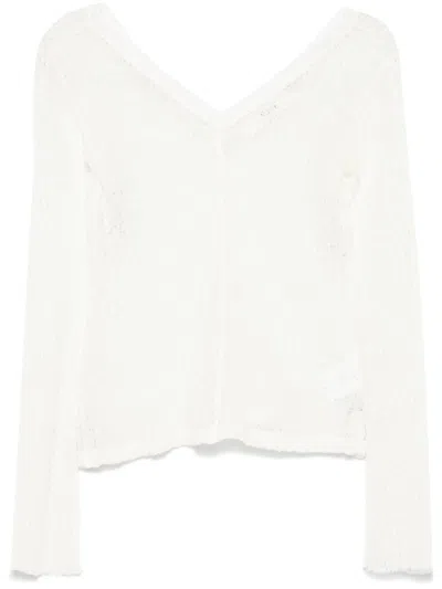 Séfr Maeve Open V-neck Wool Knit In Slubby White Wool