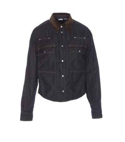 Pinko Contrast-stitching Denim Shirt In Blue