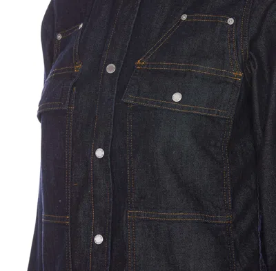 Pinko Contrast-stitching Denim Shirt In Blue