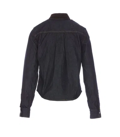 Pinko Contrast-stitching Denim Shirt In Blue