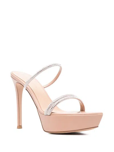 Gianvito Rossi Crystal Embellished Platform Slide Sandal In Powder