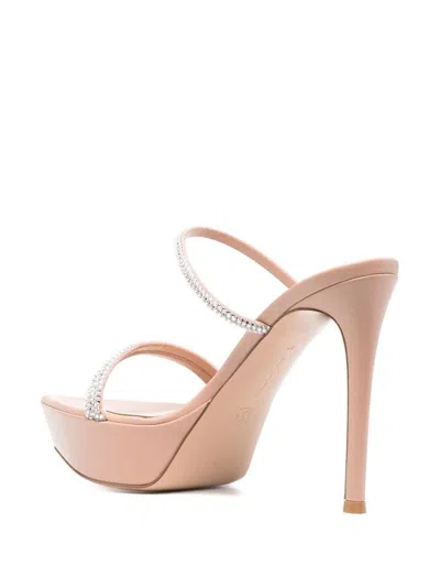 Gianvito Rossi Crystal Embellished Platform Slide Sandal In Powder