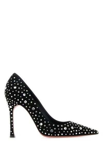 Amina Muaddi Elsa Crystal Suede Pumps In Blawhicry