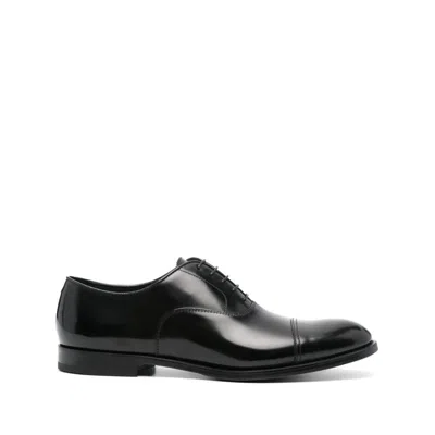 Doucal's Classic Black Derby Shoes Polished Finish In Calf Leather Man In Black