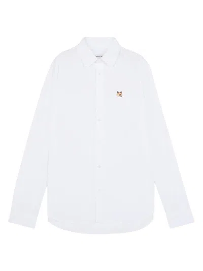 Maison Kitsuné Button Down Classic Shirt With Institutional Fox H Clothing In White
