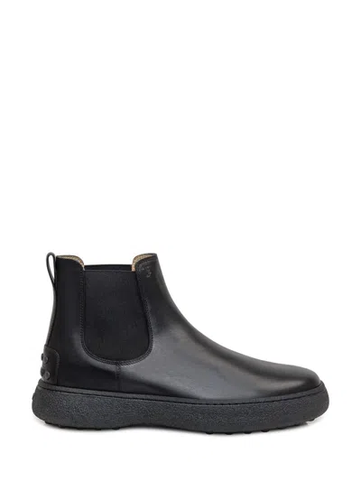 Tod's Man Ankle Boots Black Size 9 Leather In Black