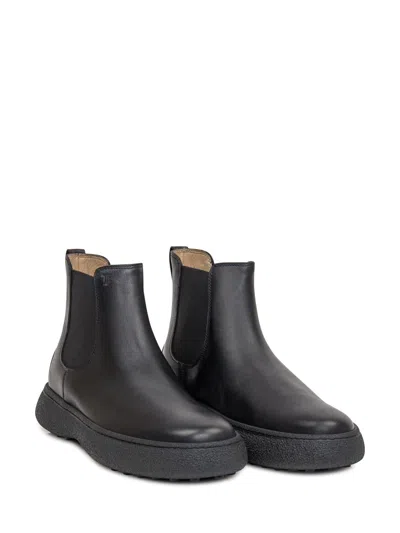 Tod's Man Ankle Boots Black Size 9 Leather In Black