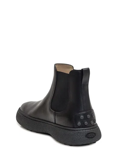Tod's Man Ankle Boots Black Size 9 Leather In Black