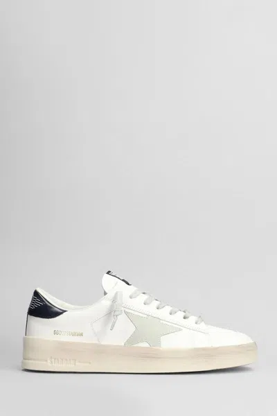 Golden Goose Stardan Sneakers With Ice-gray Suede Star And Glossy Black Leather Heel Tab In White
