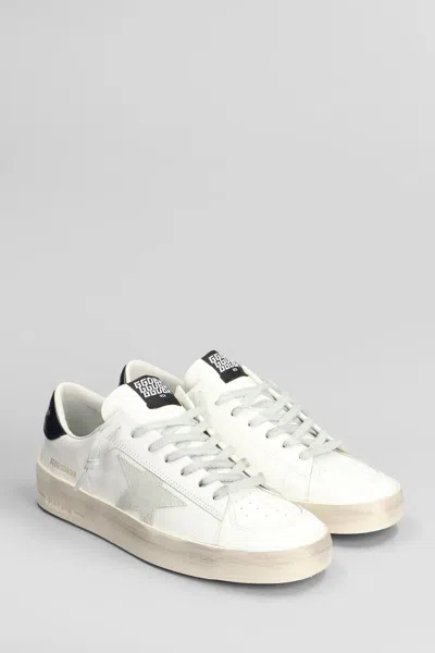 Golden Goose Stardan Sneakers With Ice-gray Suede Star And Glossy Black Leather Heel Tab In White