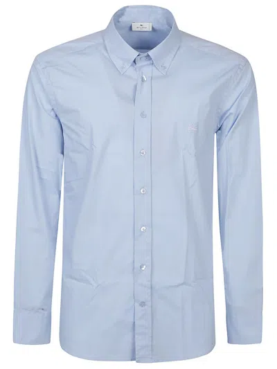 Etro Cotton Shirt With Hopsack Pattern In Blue